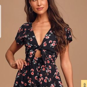 Lulu's She's So Sweet Floral cut-out tie Romper